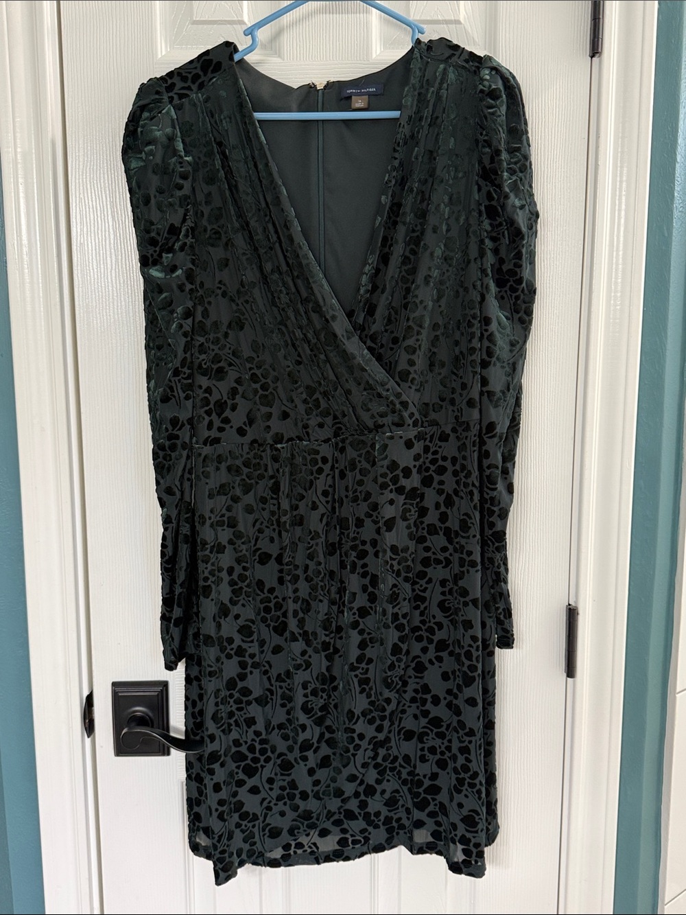 Tommy Hilfiger Dark Green Velvet Burnout Wrap Dress
